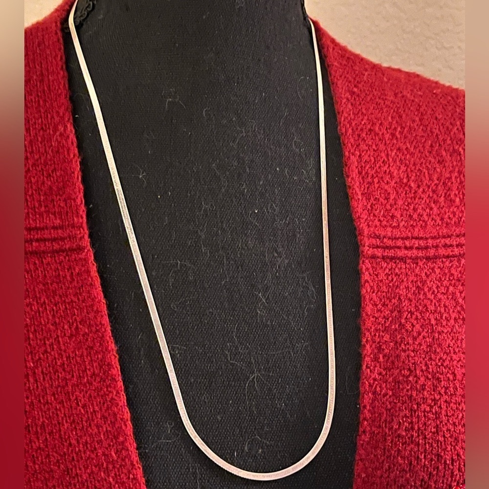 N345 Long sterling silver 925 herringbone necklace chain 24” - Picture 2 of 7